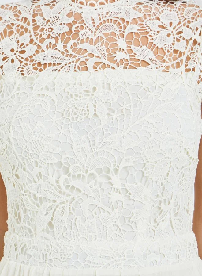 Styli  Women Cream Lace Sleeveless Pleated Midi Dress for Women | Best Price UAE